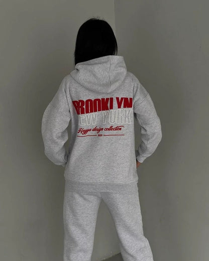 Women's Jogger Set Gray Cotton Blend Casual Hoodie and Sweatpants - 7