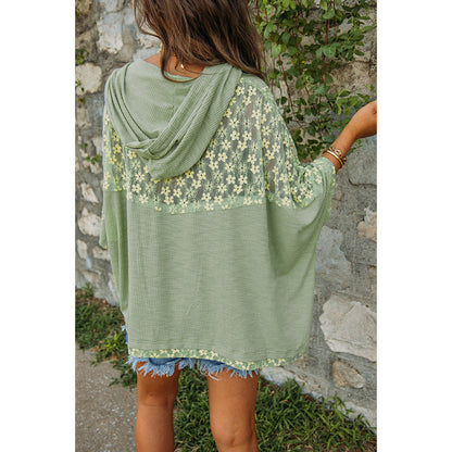 Women's Hooded Top White Cotton Floral Design - 5