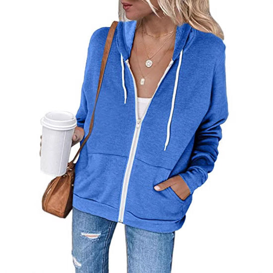 Women's Hoodie Black Cotton Blend with Full-Length Zipper - 3