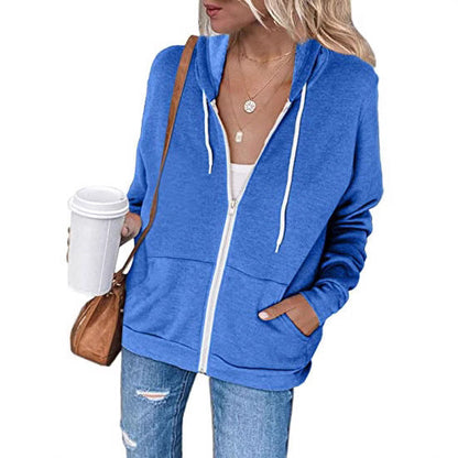 Women's Hoodie Black Cotton Blend with Full-Length Zipper - 3