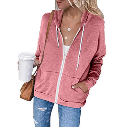 Women's Hoodie Black Cotton Blend with Full-Length Zipper - 4