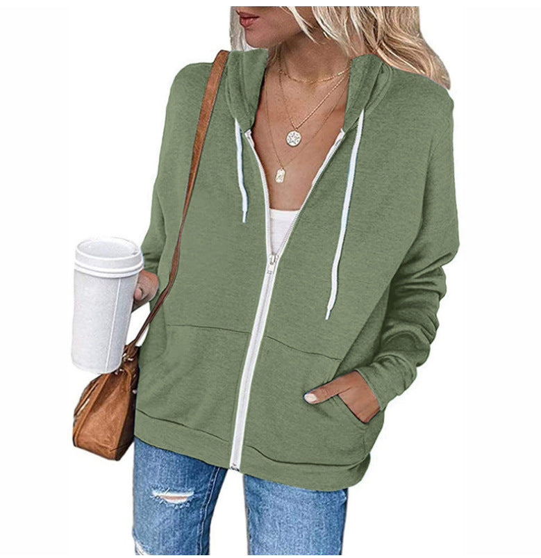 Women's Hoodie Black Cotton Blend with Full-Length Zipper - 9