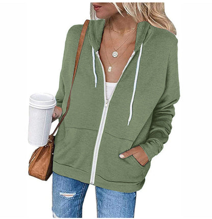 Women's Hoodie Black Cotton Blend with Full-Length Zipper - 9