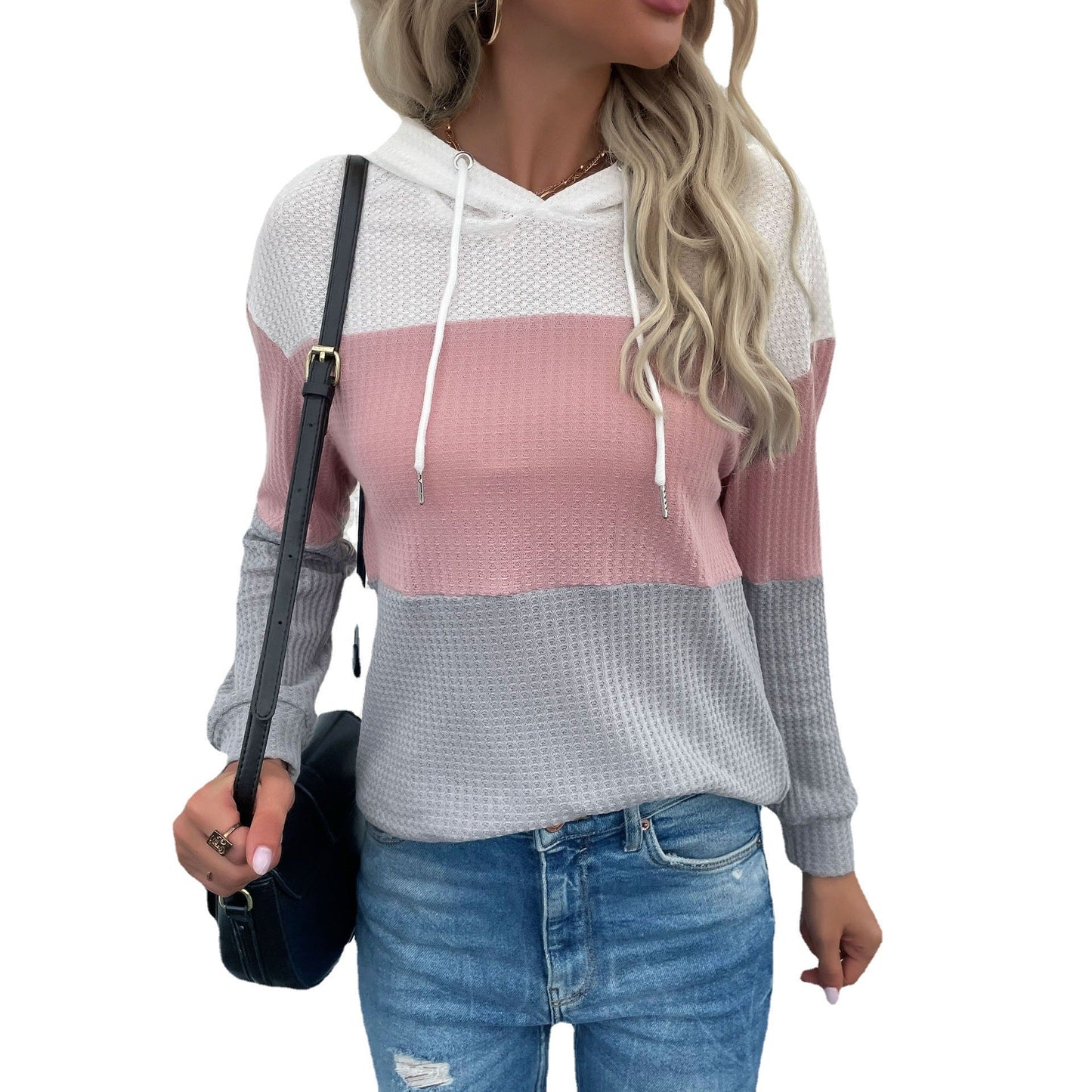 Women's Casual Hoodie Multicolor Textured Fabric - 6