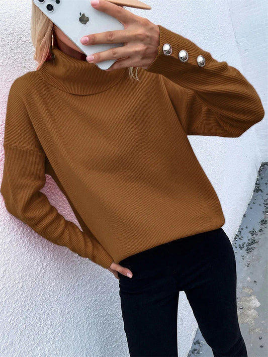 Womens Cozy High Neck Knitted Sweater - Relaxed Fit Casual Fall Knitwear 1