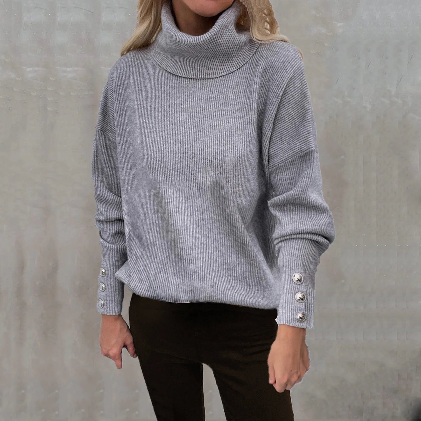 Womens Cozy High Neck Knitted Sweater - Relaxed Fit Casual Fall Knitwear 5