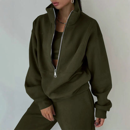 Women's Casual Hoodie and Jogging Pants Set Gray Cotton - 5