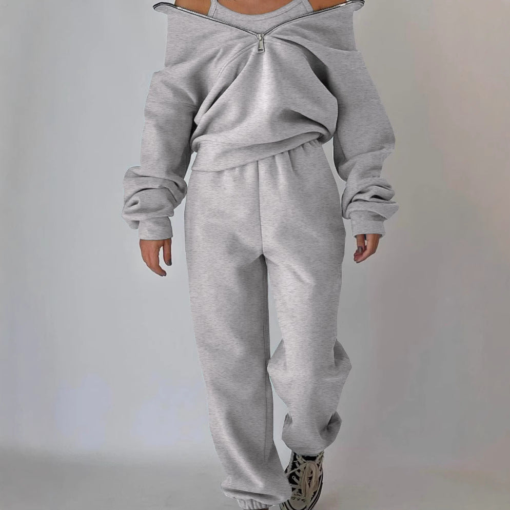 Women's Casual Hoodie and Jogging Pants Set Gray Cotton - 6