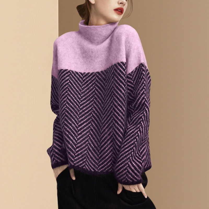 Womens Striped Sweater - Long Sleeve Casual Knit Top in Soft Polyester Blend 3