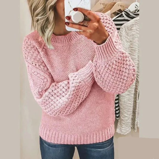 Womens Classic Round-Neck Long-Sleeve Sweater – Warm Acrylic Knit for Fall/Winter 1