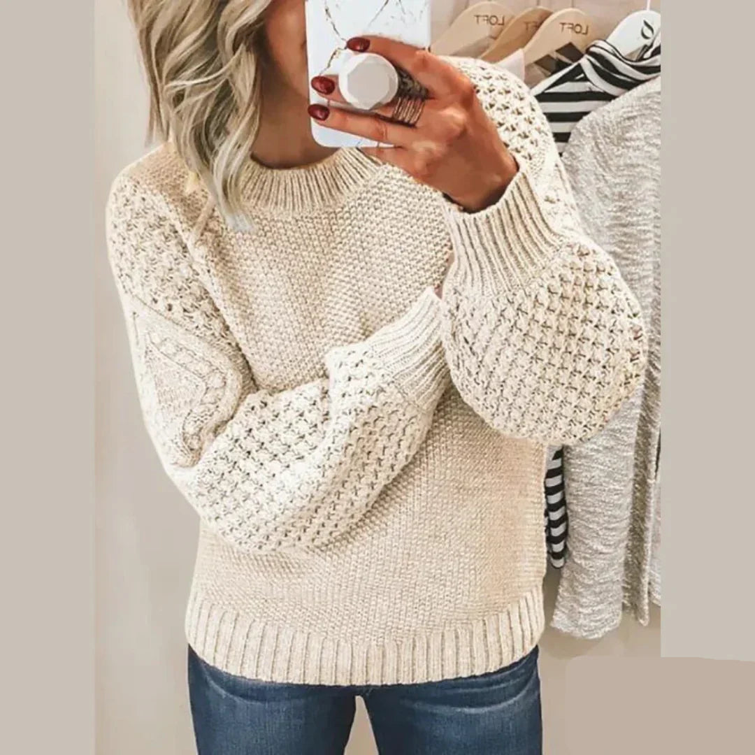 Womens Classic Round-Neck Long-Sleeve Sweater – Warm Acrylic Knit for Fall/Winter 2