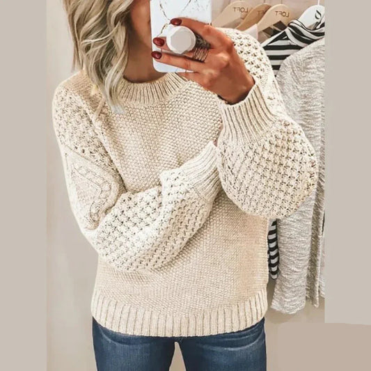 Womens Classic Round-Neck Long-Sleeve Sweater – Warm Acrylic Knit for Fall/Winter 2