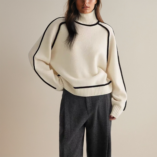 Women's Brown Polyester Roll Collar Sweater – Casual Relaxed Fit for All Seasons 2