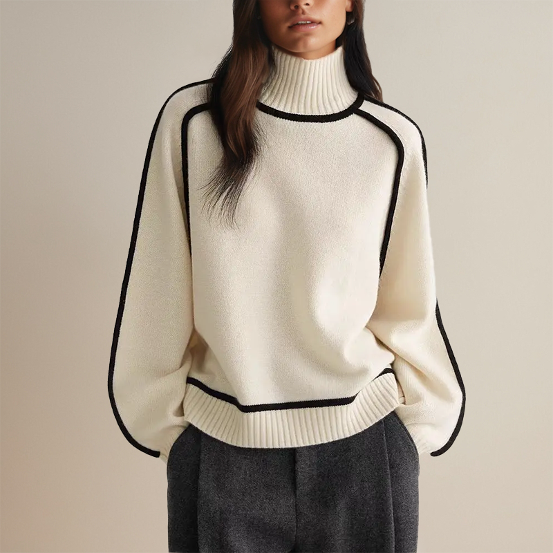 Women's Brown Polyester Roll Collar Sweater – Casual Relaxed Fit for All Seasons 3