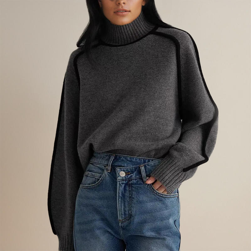 Women's Brown Polyester Roll Collar Sweater – Casual Relaxed Fit for All Seasons 5