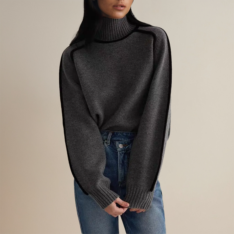 Women's Brown Polyester Roll Collar Sweater – Casual Relaxed Fit for All Seasons 6