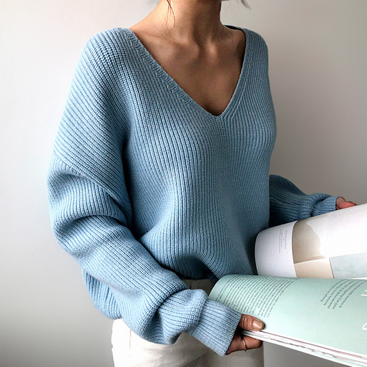 Women's V-Neck Sweater - Soft and Breathable Relaxed Fit for Casual Wear 1