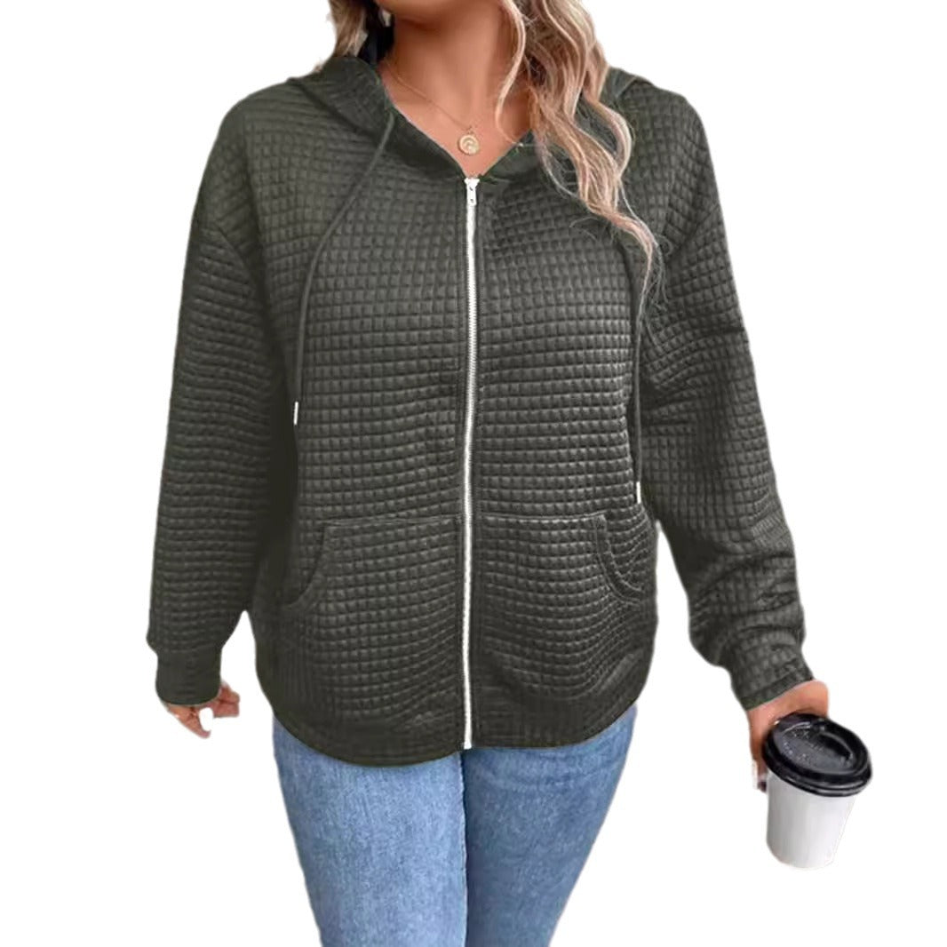 Women's Hooded Jacket Gray Textured Fabric Lightweight Cozy - 6