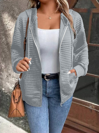 Women's Hooded Jacket Gray Textured Fabric Lightweight Cozy - 7