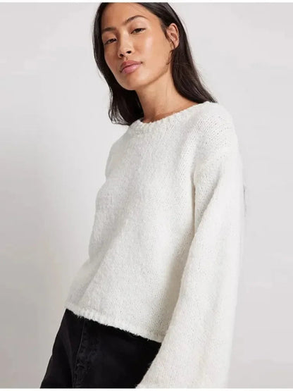 White Long Sleeve Crop Top for Women with Back Cutout – Polyester Casual Shirt 6