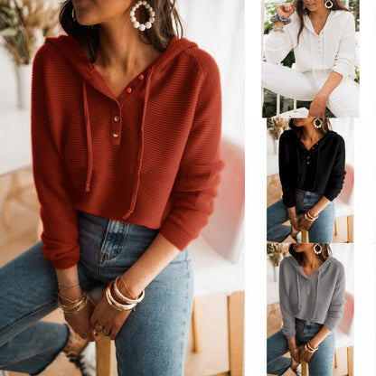 Women's Cropped Hoodie Gray Textured Fabric - 3