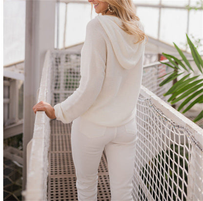 Women's Cropped Hoodie Gray Textured Fabric - 5