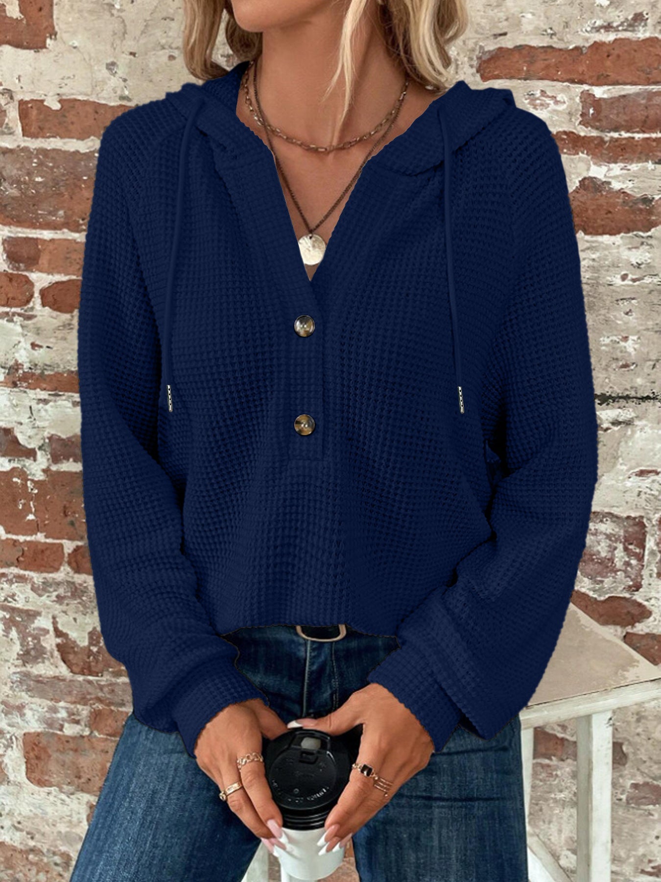 Women's Cropped Hoodie Gray Textured Fabric - 10