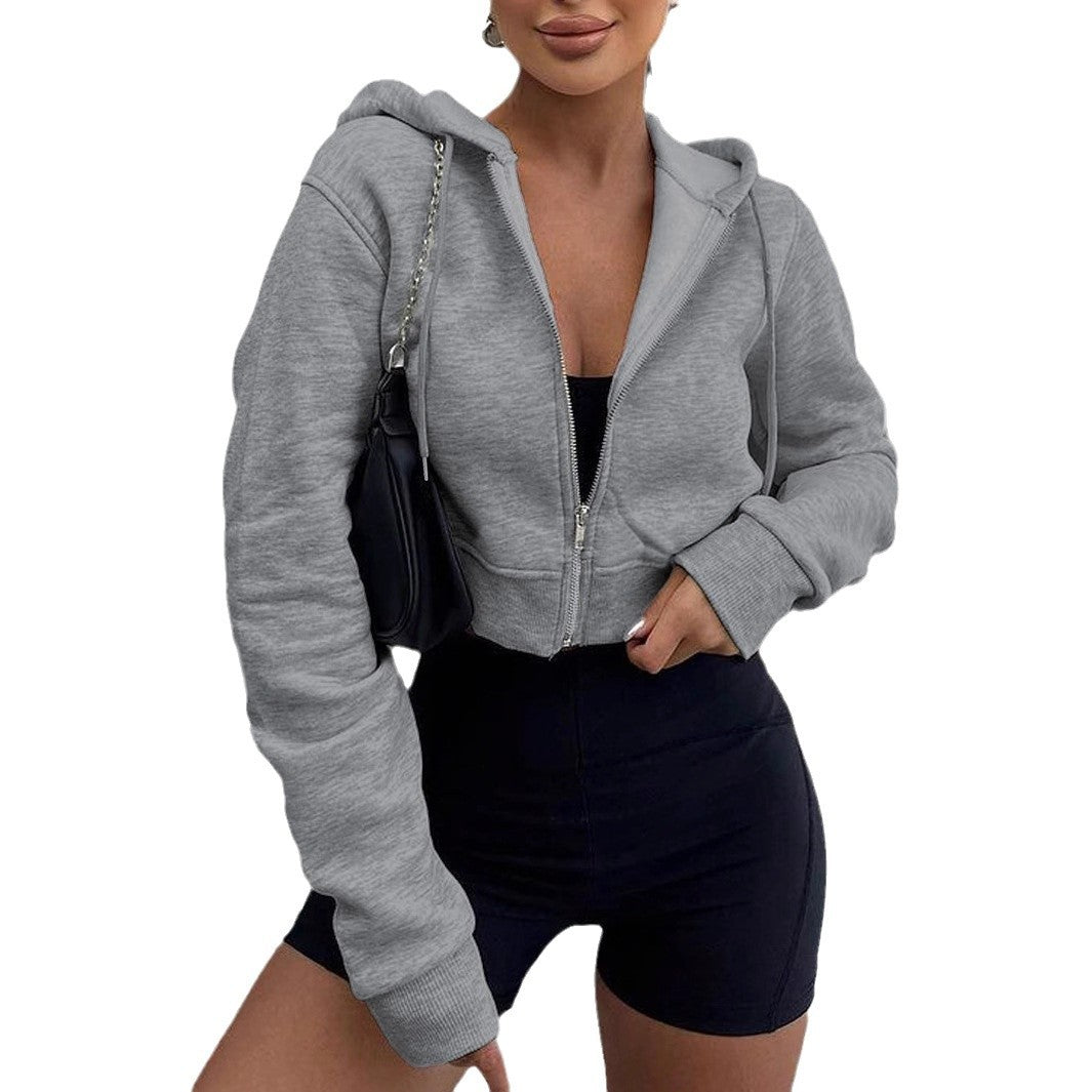 Women's Cropped Hoodie Black Cotton Blend Relaxed Fit - 6