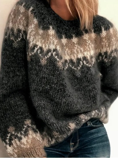 Women's Knit Sweater, Casual Round Neck, Relaxed Fit for Fall/Winter – Blue 2