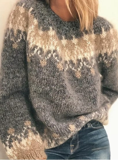 Women's Knit Sweater, Casual Round Neck, Relaxed Fit for Fall/Winter – Blue 3