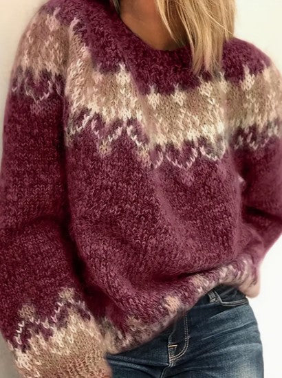 Women's Knit Sweater, Casual Round Neck, Relaxed Fit for Fall/Winter – Blue 4