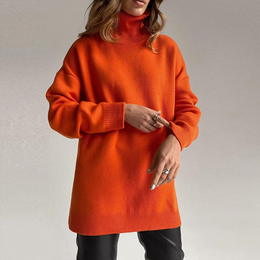 Chic Women's High-Neck Sweater with Long Sleeves - Cozy Acrylic-Cotton Blend 1