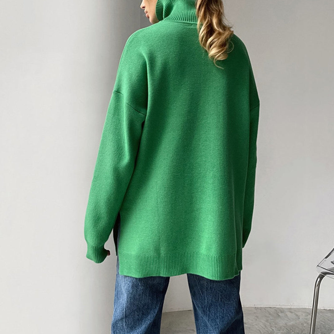 Chic Women's High-Neck Sweater with Long Sleeves - Cozy Acrylic-Cotton Blend 4