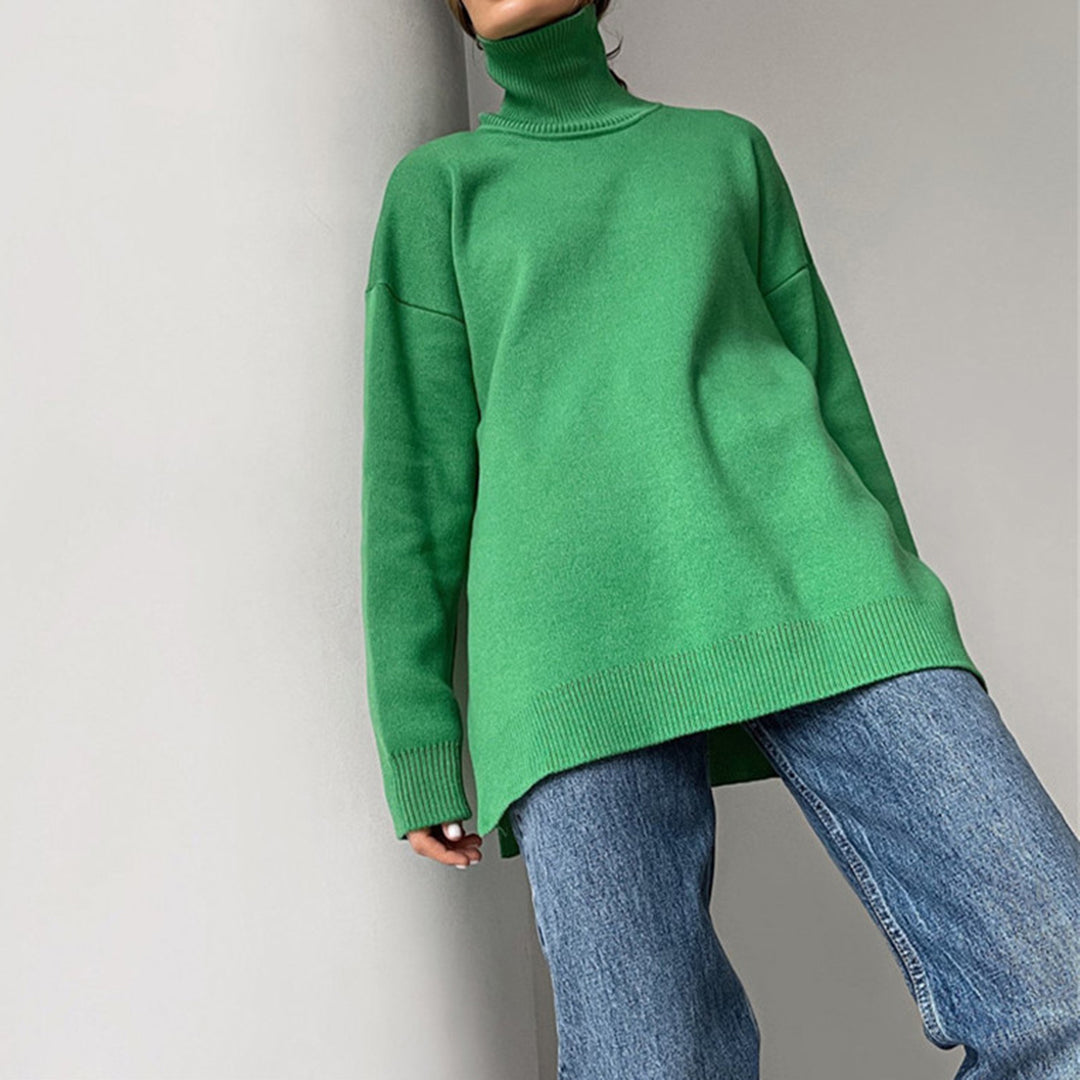 Chic Women's High-Neck Sweater with Long Sleeves - Cozy Acrylic-Cotton Blend 5
