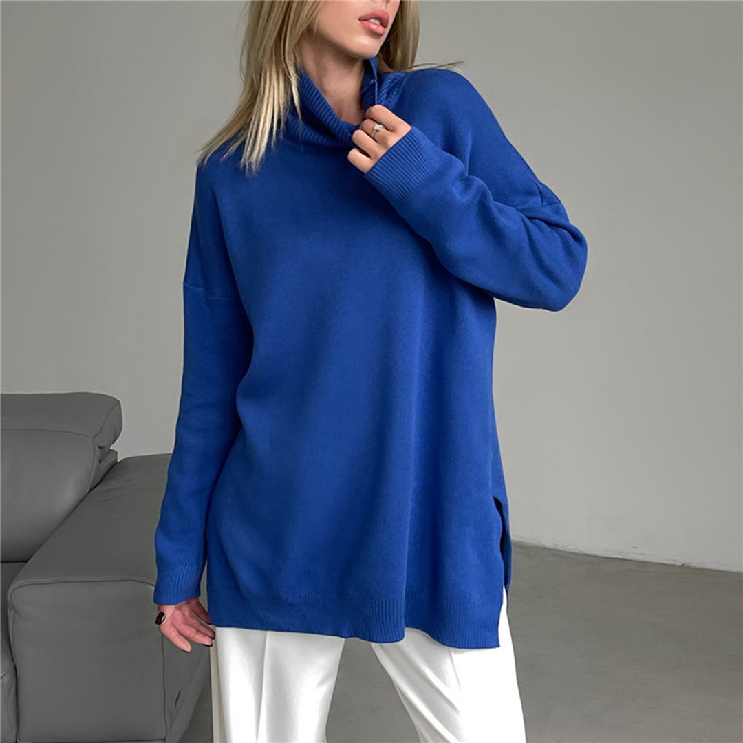 Chic Women's High-Neck Sweater with Long Sleeves - Cozy Acrylic-Cotton Blend 6