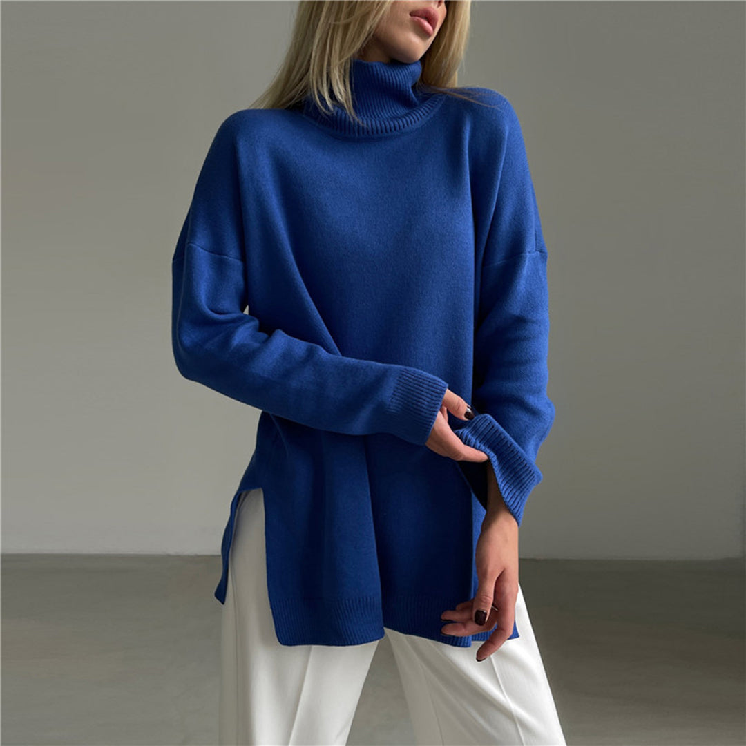 Chic Women's High-Neck Sweater with Long Sleeves - Cozy Acrylic-Cotton Blend 7