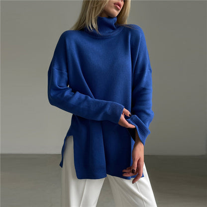 Chic Women's High-Neck Sweater with Long Sleeves - Cozy Acrylic-Cotton Blend 7