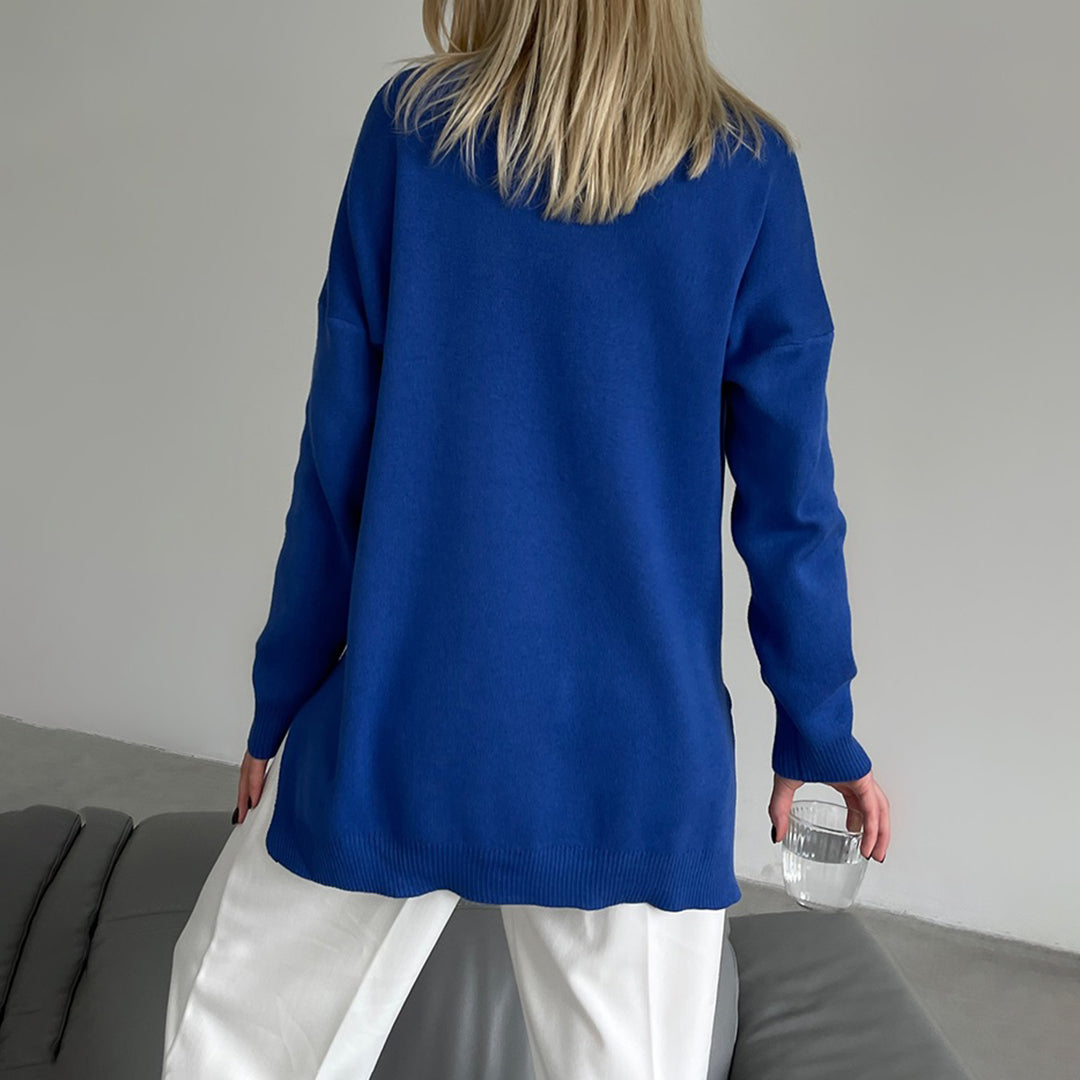 Chic Women's High-Neck Sweater with Long Sleeves - Cozy Acrylic-Cotton Blend 8