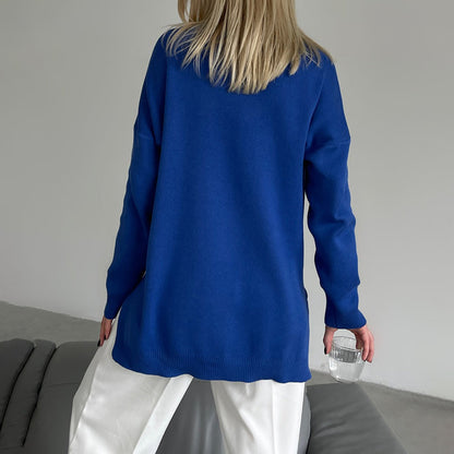 Chic Women's High-Neck Sweater with Long Sleeves - Cozy Acrylic-Cotton Blend 8