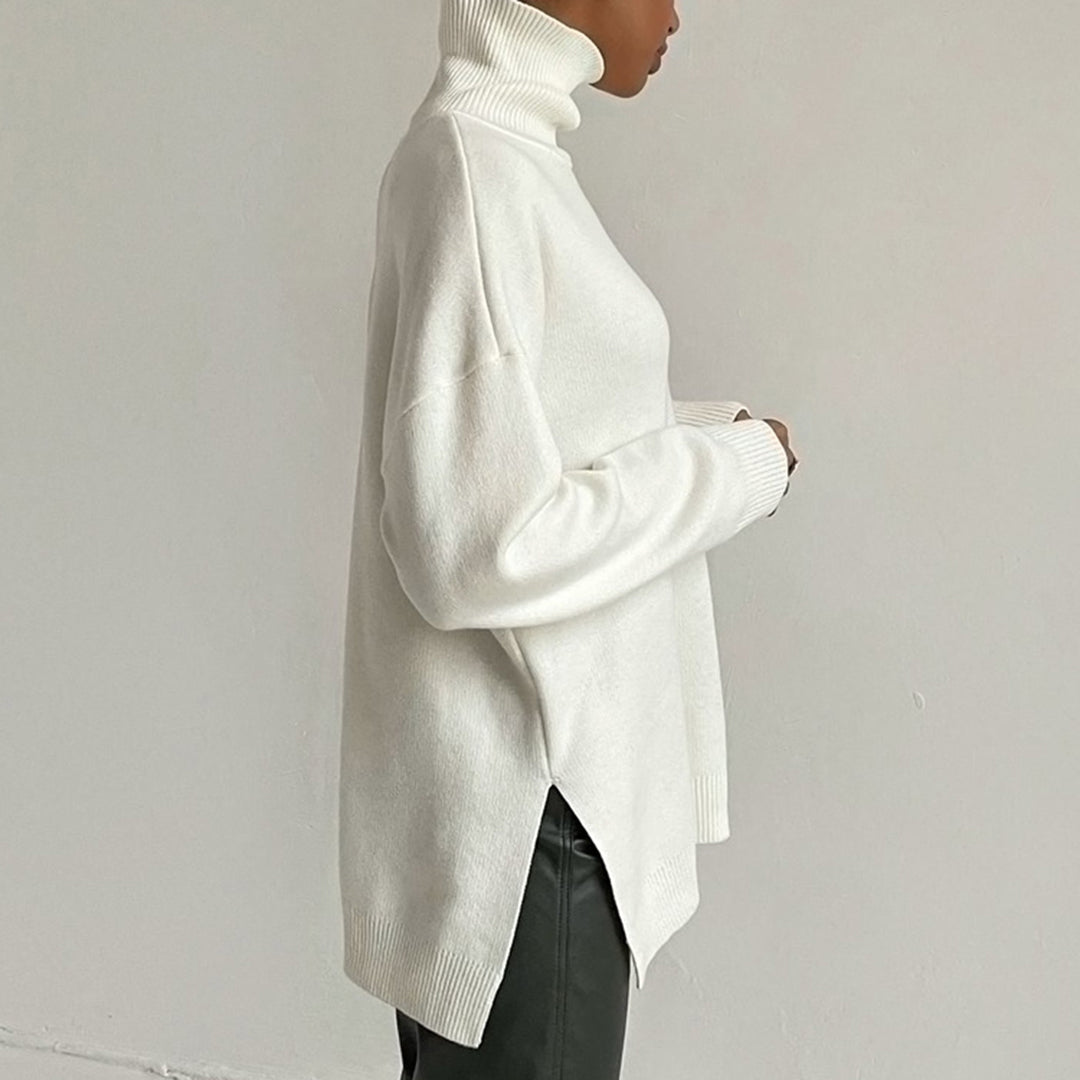 Chic Women's High-Neck Sweater with Long Sleeves - Cozy Acrylic-Cotton Blend 9