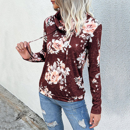 Women's Hooded Sweatshirt Floral Pattern Roll Neck Soft Fabric - 10