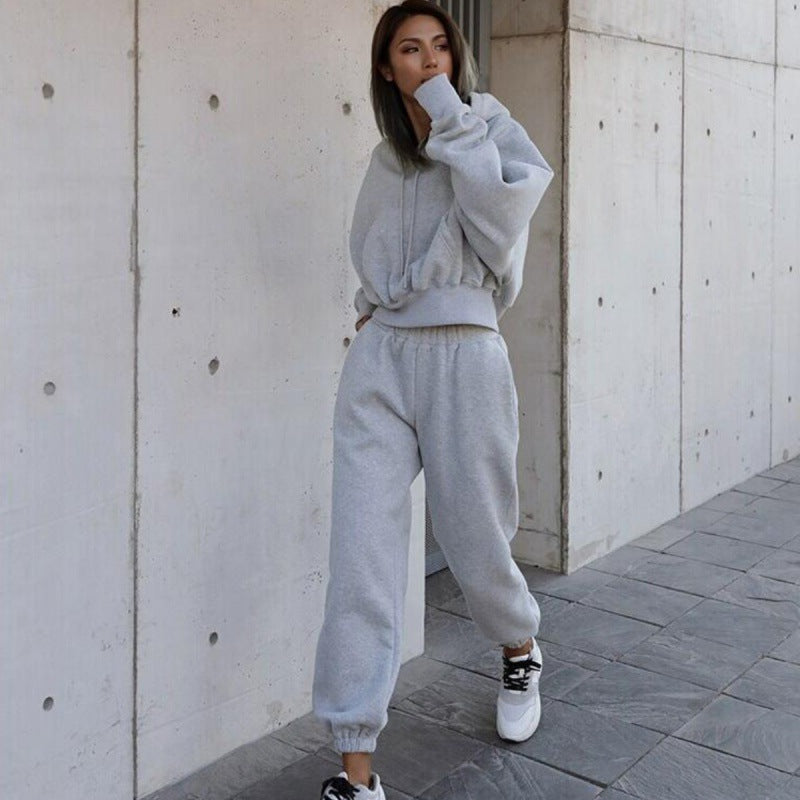 Women's Loungewear Set Gray Relaxed Fit Cotton Hoodie and Jogging Pants - 4