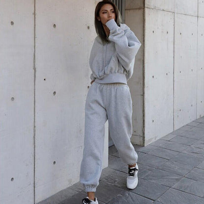 Women's Loungewear Set Gray Relaxed Fit Cotton Hoodie and Jogging Pants - 4