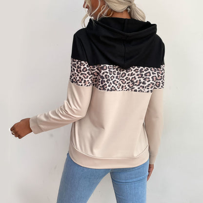 Women's Hoodie Black Leopard Print Cotton Blend - 5