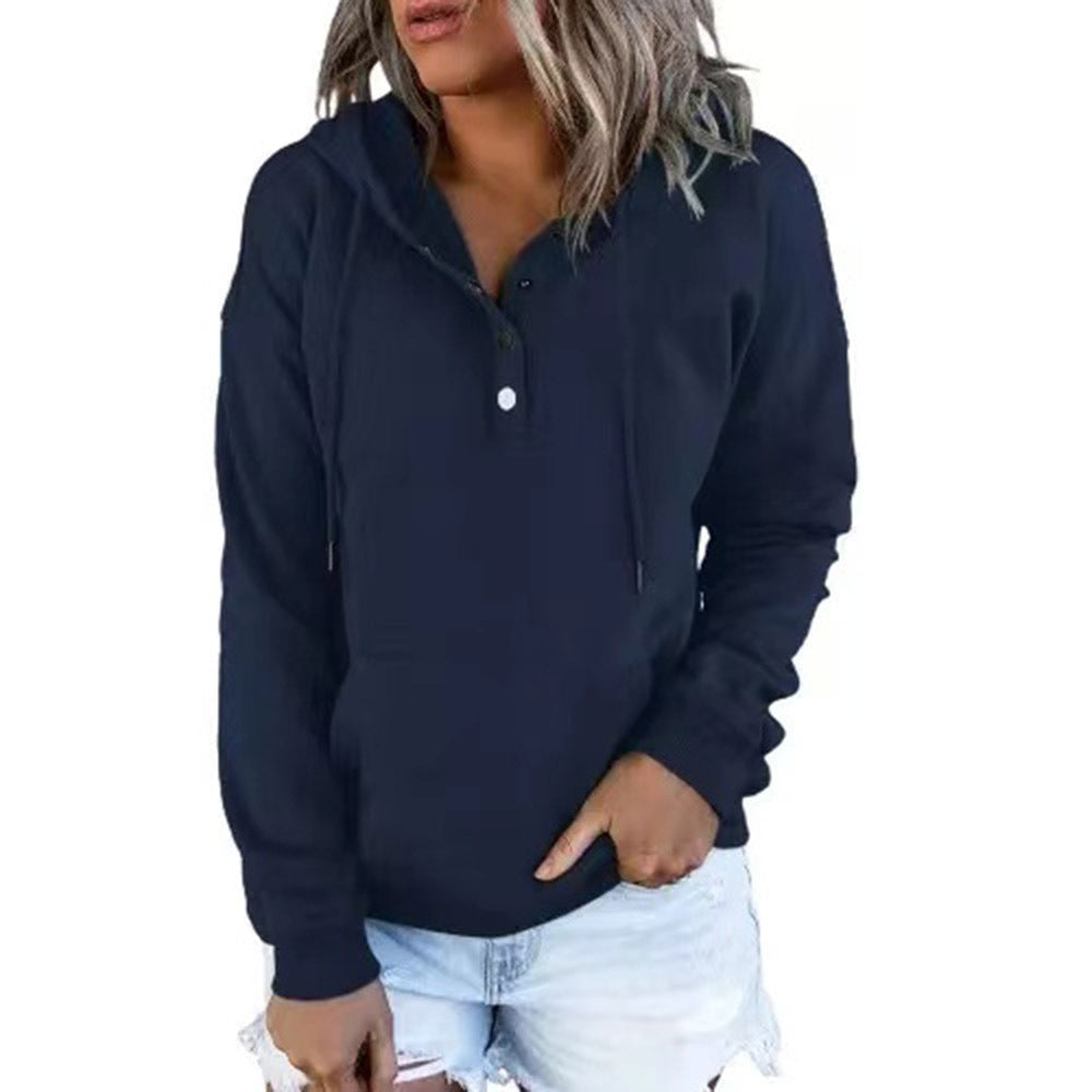 Women's Hoodie Grey Relaxed Fit Cotton with Functional Button Details - 5