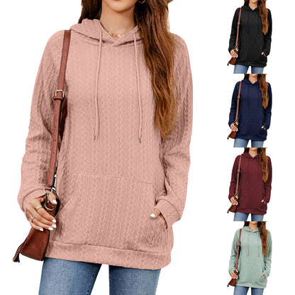 Women's Hoodie Gray Textured Pattern Cotton with Kangaroo Pocket - 2