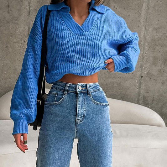 Cozy Women's Knit Sweater in Blue and Green – Relaxed Fit for All Seasons 1
