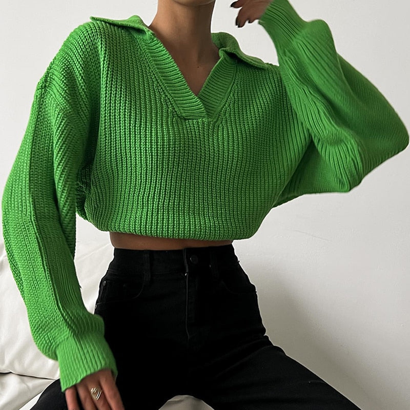 Cozy Women's Knit Sweater in Blue and Green – Relaxed Fit for All Seasons 4