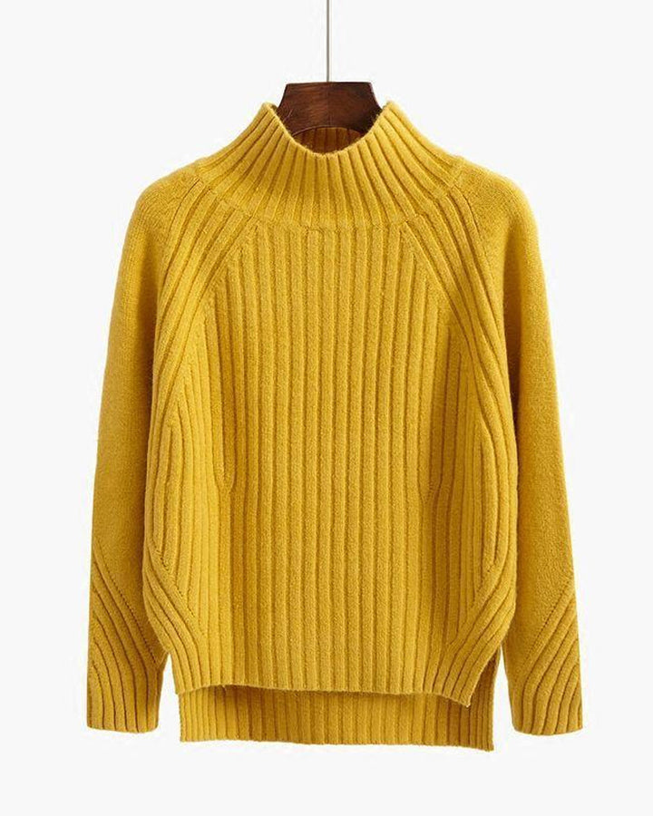 Black Oversized Sweater for Women, Knitted Pullover with Half Turtleneck 1