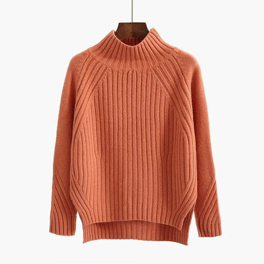 Black Oversized Sweater for Women, Knitted Pullover with Half Turtleneck 2